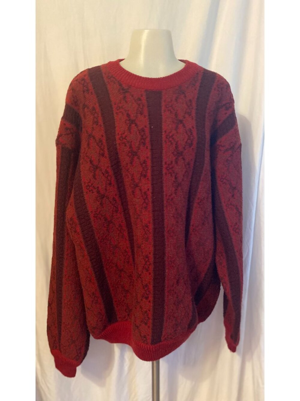MEZZO Red Burgundy Striped Vintage Textured Knit Sweater